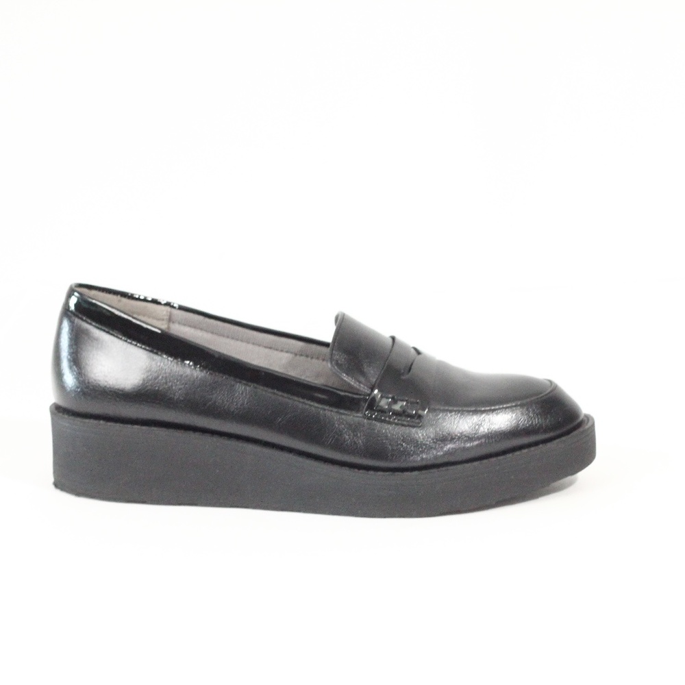 LifeStride Women Penny Loafer sz 9.5 Platform Shoes Faux Black Leather Slip on